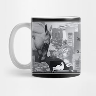 Horse and City Collage in Black and White Mug